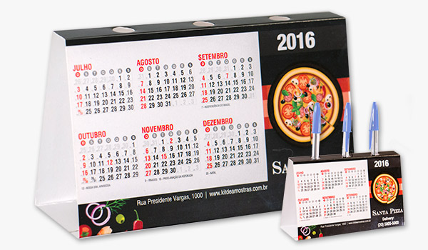 Calendário de mesa porta canetas